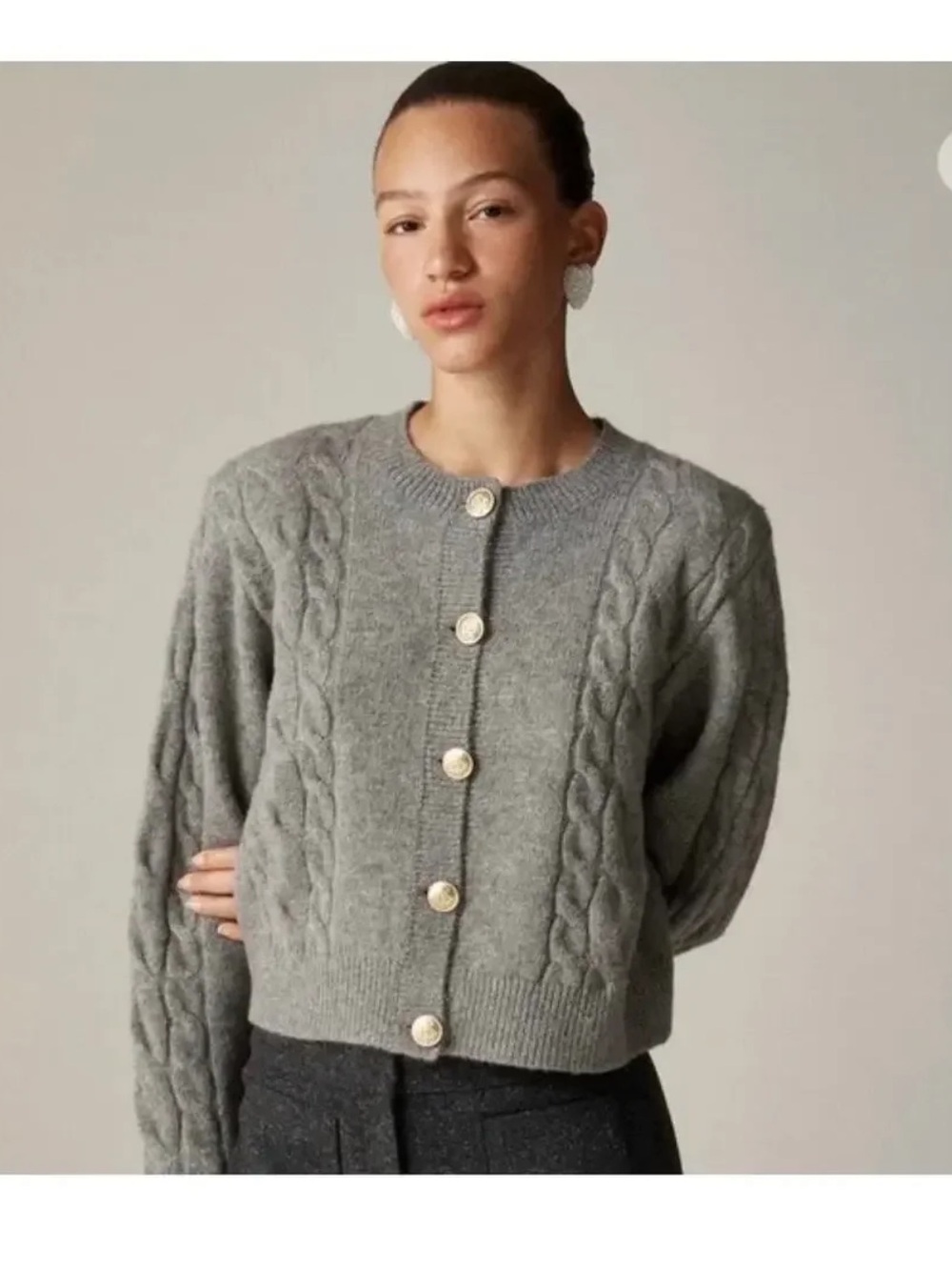 NWT J. Crew Gray Cable Knit Cardigan Sweater Size L